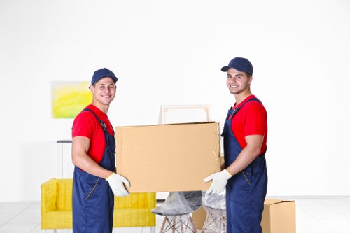 Removal team supporting a move in Westbrompton with boxes and furniture