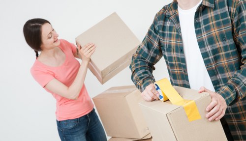 Organised boxes and home items at the final stage of a West Brompton removal