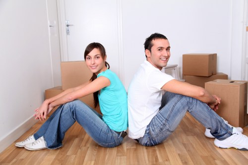 Packed moving boxes prepared for a Westbrompton property relocation